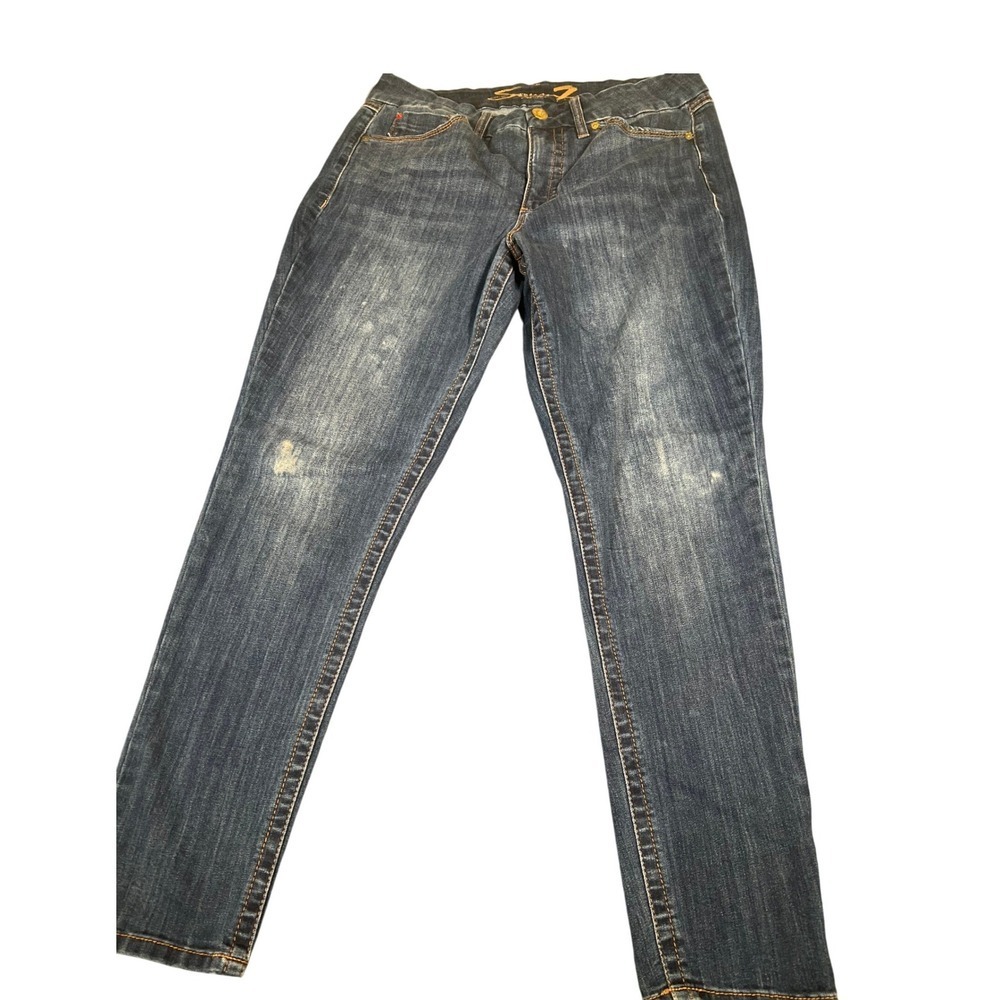 Seven7 Jeans Womens 10 Blue Skinny Dark Wash Faded Stretch Denim Pants Casual